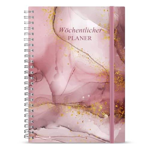 Undatierter Wochenplaner | Terminplaner A5 | wöchentlicher Terminkalender mit To-Do-Liste, großem Notizfeld | 52 Blatt Terminplaner auf Deutsch Ringbuch mit Hardcover, Pink von Getvow