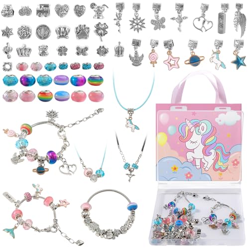 Getyjoe 62 Stück Armband Adventskalender Schmuckbastelsets Mädchen Einhorn Geschenke Schmuck Basteln Mädchen Charm Armband Kit für Weihnachtsgeschenke Geburtstag Geschenke DIY Schmuck Set von Getyjoe