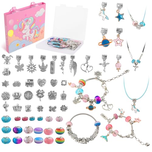 Getyjoe 62 Stück Armband Adventskalender Schmuckbastelsets Mädchen Einhorn Geschenke Schmuck Basteln Mädchen Charm Armband Kit für Weihnachtsgeschenke Geburtstag Geschenke DIY Schmuck Set von Getyjoe