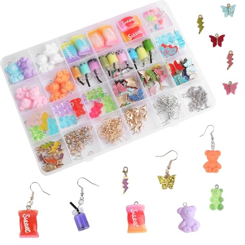 Getyjoe Anhänger Set 152 Stück Mini Bubble Tea Schlüsselanhänger Bär Anhänger Set, Schmetterling Candy Ohrringe Selber Machen Set Coole Sachen für Mädchen Kinder von Getyjoe