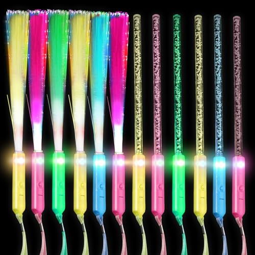 Getyjoe Leuchtstäbe LED Knicklichter Partyzubehör, 12 Stück Acrylblasen Leuchtstäbe Glasfaser Leuchtstab Set, Glow Sticks 3 Modi Blinkende für Kindergeburtstag Weihnachten Party Hochzeit Konzert von Getyjoe