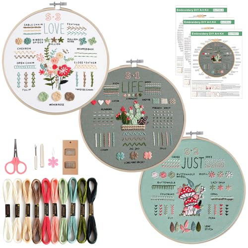 Getyjoe Stickerei Set, Blumenmuster Pflanzen Stickset für Anfänger Embroidery Kit, Sticken Set Erwachsene mit Bambus Stickrahmen, Werkzeuge und Beschreibung, Kreuzstich Set für DIY Kunst, Handwerk von Getyjoe