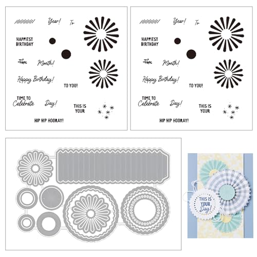 Gfamous 2024 Neue Stempel und Stanzen Set,Stempel und Matrizen für die Kartenherstellung, Stanzschablonen Set, Deutsches Segenswort und Britische Grüße, für DIY Geburtstage Scrapbooking Kunst von Gfamous