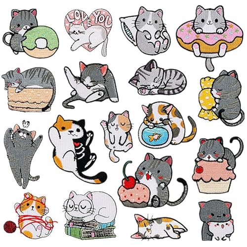 Gfamous Patches Zum Aufbügeln Katze 18 Flicken zum Aufbügeln Aufnäher Katze Niedlich Aufnäher Katze Flicken zum Aufbügeln Bügelflicken Kinder Patch Sticker Kleidung für Kleidung Jacken Rucksäcke von Gfamous