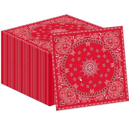 Gfractolux Papierservietten, Motiv: Western Cocktail, Einweg-Party-Servietten, rotes Bandana, Paisleymuster, Lunch-Servietten, Bandana, Getränke-Servietten, Cowboy-, Cowgirl-Themenparty-Zubehör, 40 von Gfractolux