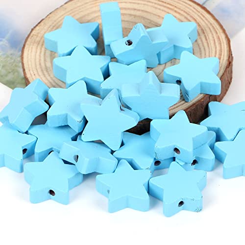 Gfsdjalkj 20 stücke Bunte Natürliche Holz Sterne Perlen Lose Spacer Perlen Charms Anhänger for Schmuck Machen DIY Halskette Armband Zubehör Handgefertigte Handwerker. (Color : Light Blue) von Gfsdjalkj