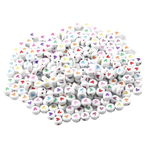 Ggnaxivs 500 Stück weiße, gemischte runde Acryl-Liebesperlen, 4 x 7 mm, bunte herzförmige Perlen für Schmuckherstellung, Armbänder, Halsketten von Ggnaxivs