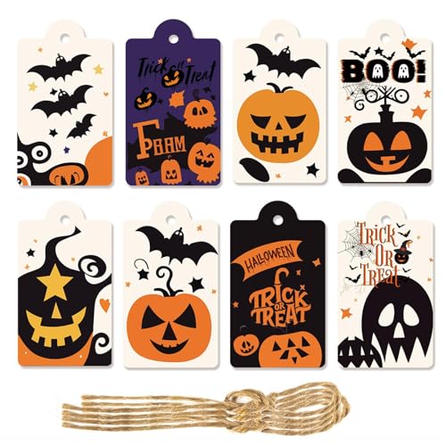 Halloween-Party-Geschenkanhänger | Trick-or-Treat-Tags-Strings | Halloween-Partydekorationen | Halloween-Süßigkeitstütenanhänger begünstigen Kinderpartyzubehör mit Süßes oder Saures-Taschenzubehör fü von Ghjkldha