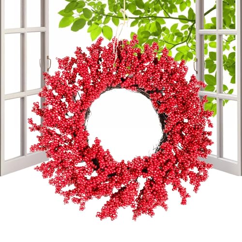 Red Berry Wreath, Artificial Berry Red Decoration Wreath, Winter Wreath with Red Berry, Christmas Door Wreath, Artificial Christmas Wreath, Holiday Wreath, Red Berry Door Wreath von Ghjkldha