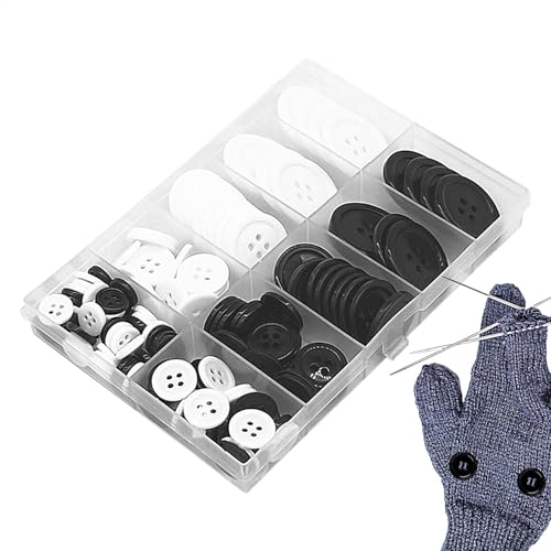 Set of 160 Round Resin Sewing Buttons in Dark and White. Features 4-Hole Design, 5 Sizes and Comes, Compartment Box, Ideal for Craft Projects Creations von Ghjkldha