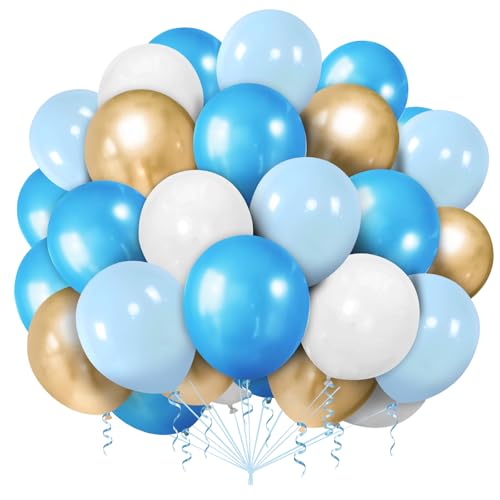 Luftballons Blau Gold Weiß,100 Stück Ballons Blau,Blau Helium Ballons, Blau Latex Ballons Für Kinder Junge Geburtstagsdeko Blau Babyparty Hochzeit von Ghoietv