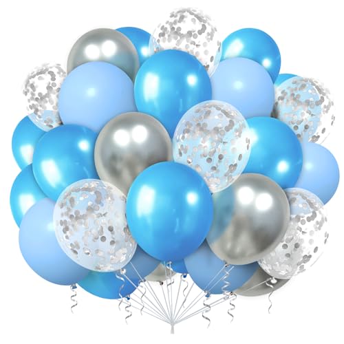 Luftballons Blau Silber,100 Stück Ballons Blau,Konfetti Blau Helium Ballons,Silber Hellblau Latex Ballons Für Kinder Junge Geburtstagsdeko Blau Babyparty Hochzeit von Ghoietv