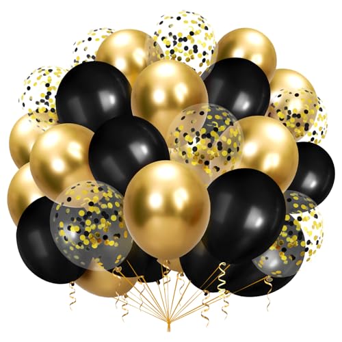 Luftballons Schwarz Gold,100pcs 12 Zoll Schwarze Ballons Goldene Luftballons mit Konfetti Ballons für Ballon Girlande Geburtstag Deko Baby Shower Hochzeit Party von Ghoietv