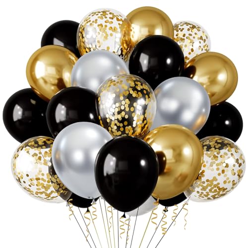 Luftballons Schwarz Gold 100pcs,Schwarz Gold Silber Luftballons mit Gold Konfetti Ballon,Party Latex Ballons für Luftballon Girlande Hochzeit Baby Shower Geburtstag Party Deko von Ghoietv