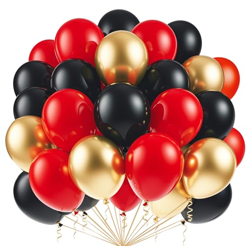 Luftballons Schwarz Rot Gold 100 Stück,Schwarz Goldene Luftballons,12 Zoll Luftballons Rot für Jungen Mädchen Geburtstag Verlobung Partyballon Deko Abschlussfeier Silvester Deko von Ghoietv