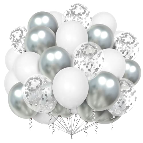 Luftballons Weiß Silber Set,100 Stück 12 Zoll Silber Konfetti Luftballons,Weiß Deko Luftballons für Geburtstag Hochzeit Babyparty Valentinstag Silvester Party Deko von Ghoietv