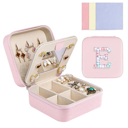 Ghope Klein Schmuckkästchen Plüsch Samt für Damen Mädchen, Schmuckschatulle Reise mit Spiegel Schmucketui Schmuckbox Mini Schmuck-Organizers Schmuckaufbewahrung für Ringe Armbänder Ohrringe Halskette von Ghope