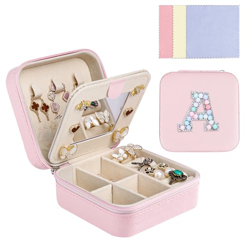 Ghope Klein Schmuckkästchen Plüsch Samt für Damen Mädchen, Schmuckschatulle Reise mit Spiegel Schmucketui Schmuckbox Mini Schmuck-Organizers Schmuckaufbewahrung für Ringe Armbänder Ohrringe Halskette von Ghope