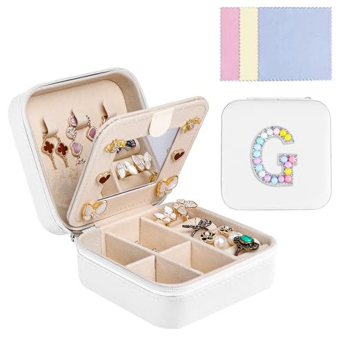 Ghope Klein Schmuckkästchen Plüsch Samt für Damen Mädchen, Schmuckschatulle Reise mit Spiegel Schmucketui Schmuckbox Mini Schmuck-Organizers Schmuckaufbewahrung für Ringe Armbänder Ohrringe Halskette von Ghope