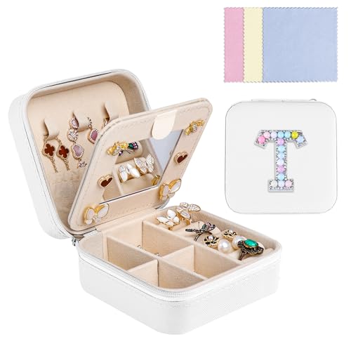 Ghope Schmuckkästchen Reise mit Spiegel, Klein Schmuck-Reiseetui mit initiale Schmuckkasten tragbar Schmuckschatulle Schmuckkoffer Schmucketui Jewelry Box für Damen Mädchen Geschenk von Ghope