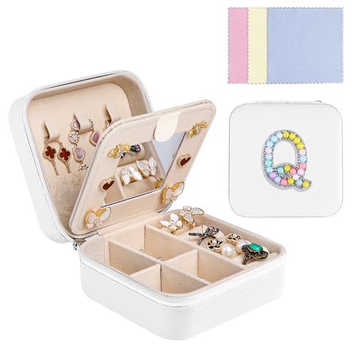 Ghope Schmuckkästchen Reise mit Spiegel, Klein Schmuck-Reiseetui mit initiale Schmuckkasten tragbar Schmuckschatulle Schmuckkoffer Schmucketui Jewelry Box für Damen Mädchen Geschenk von Ghope