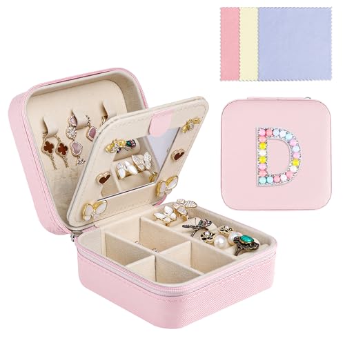 Ghope Schmuckkästchen Reise mit Spiegel, Klein Schmuck-Reiseetui mit initiale Schmuckkasten tragbar Schmuckschatulle Schmuckkoffer Schmucketui Jewelry Box für Damen Mädchen Geschenk von Ghope