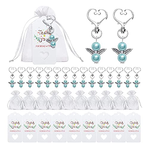 Ghulumn 40 Sets Perlenengel mit Herz-Form-Schlüsselanhänger, Hochzeitsgeschenk-Set, inklusive Engel-Perlen-Schlüsselanhänger, Organza-Geschenkbeutel von Ghulumn