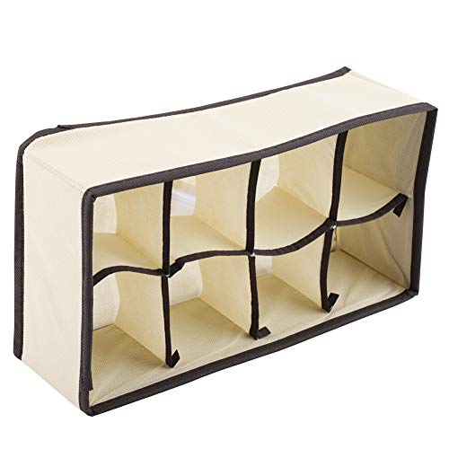 Tragbare Speicherbox, Organizerbehälter mit Polyester+ Nylon, 7 Gitter, 33 * 30 * 9 Cm für Schal, Handschuhe, Unterwäsche (8 Quadrate in Beige) von Ghzste