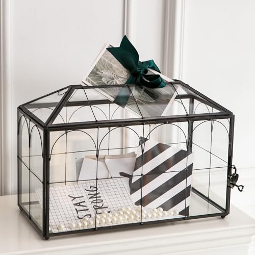 Giadun Hochzeitskartenbox mit Schlitz, 32,6 cm große Glaskarten-Boxen für Empfang, schwarzer geometrischer Halter, transparente dekorative Aufbewahrungsbox mit Schloss für Babyparty, Geburtstagsfeier, von Giadun