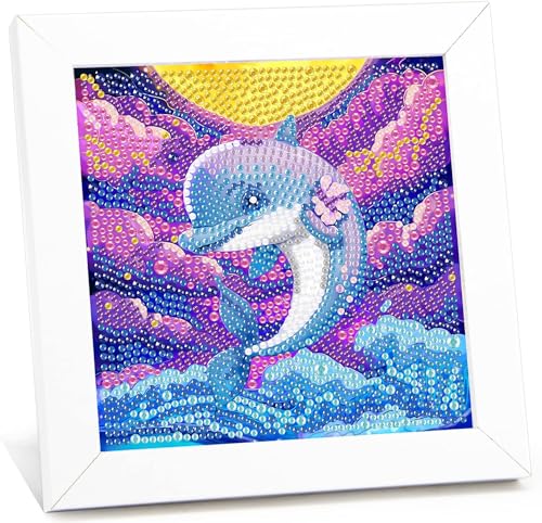 Delfin Diamond Painting Kinder Mit Holzrahmen-Delfin 5D Diamond Painting AB 6 7 8 9 10 11 12,Delfin Diamant Painting Kinder für Heimfreizeit und Wanddekoration(18x18cm) von Giahism