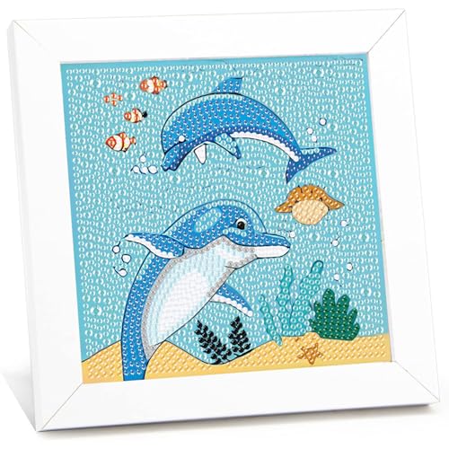 Diamond Painting kinder mit Rahmen Delfin,Delfins Anfänger 5D Diamant Painting Bilder Kinder,Diamond Art Home Decor Geschenk für Kinder ab 6 Jahren(15x15cm) von Giahism