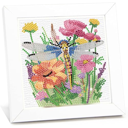 Diamond Painting kinder mit Rahmen Libelle,Blumen Anfänger 5D Diamant Painting Bilder Kinder,Blume Diamond Art Home Decor Geschenk für Kinder ab 6 Jahren(15x15cm) von Giahism