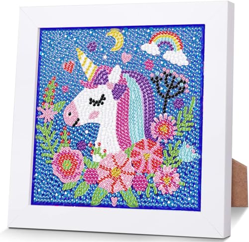 Einhorn Diamond Painting Kinder-Diamant Painting Bilder Kinder Diamond Painting Klein Bastelset Kinder ab 6 jahre DIY Mosaikherstellung Arts Craft für Home Wand Decor with Rahmen 18x18cm von Giahism