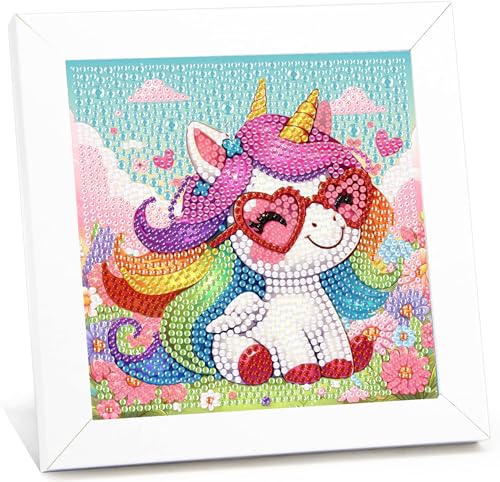 Einhorn Diamond Painting Kinder Mit Rahmen,5D Diamond Painting Bilder Einhorns,Tiere Diamond Painting Kinder ab 4-6-8-10 Jahre,Diamant Bilder Arts Craft für Home Wand Decor(18x18cm) von Giahism