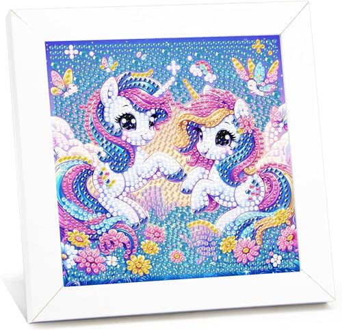 Einhorn Diamond Painting Kinder Mit Rahmen,5D Diamond Painting Bilder Einhorns,Tiere Diamond Painting Kinder ab 4-6-8-10 Jahre,Diamant Bilder Arts Craft für Home Wand Decor(17,5x17,5cm) von Giahism