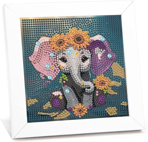 Elefant Diamond Painting Kinder Mit Holzrahmen-Elefant 5D Diamond Painting AB 6 7 8 9 10 11 12,Elefant Diamant Painting Kinder für Heimfreizeit und Wanddekoration(15x15cm) von Giahism