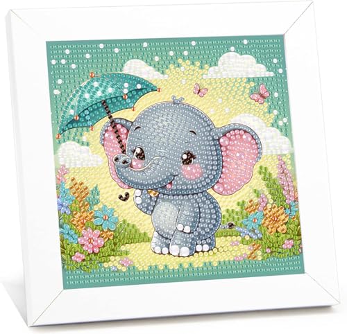 Elefanten Diamond Painting Kinder Mit Rahmen,5D Diamond Painting für Kinder Elefanten Baby,Tiere Diamond Painting Kinder ab 4-6-8-10 Jahre,Diamant Bilder Arts Craft für Home Wand Decor(18x18cm) von Giahism