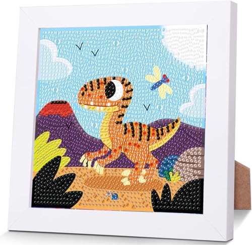 Giahism Dinosaur Diamond Painting Kinder-Diamond Painting Bilder Kinder Diamond Painting Klein Bastelset Kinder ab 6 jahre DIY Mosaikherstellung Arts Craft für Home Wand Decor with Rahmen 18x18cm von Giahism