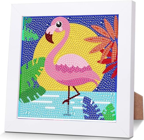 Giahism Flamingo Diamond Painting Kinder-Diamond Painting Bilder Kinder Diamond Painting Klein Bastelset Kinder ab 6 jahre DIY Mosaikherstellung Arts Craft für Home Wand Decor with Rahmen 18x18cm von Giahism