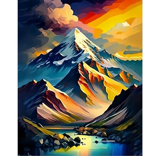 Giahism Malen Nach Zahlen Erwachsene Berg-DIY Handgemaltes ölgemälde Berge,Malen Nach Zahlen Set Bringen Sie Pinsel Und Acrylfarben Mit Als Geschenk(30x40cm) von Giahism