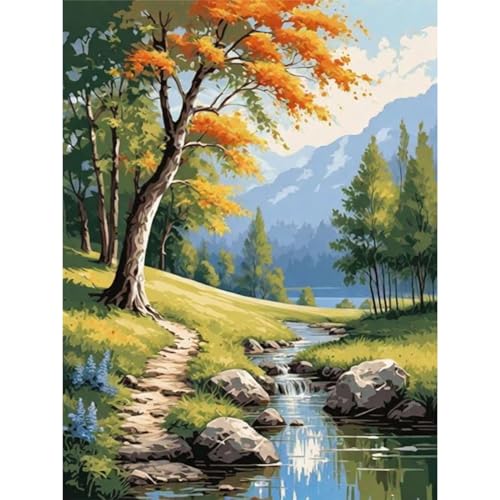 Giahism Malen nach Zahlen Erwachsene Landschaft-Malen nach Zahlen für Erwachsene Baum,Paint by Numbers Adult Ölgemälde Landschaft für Home Wand Dekor 30x40cm von Giahism