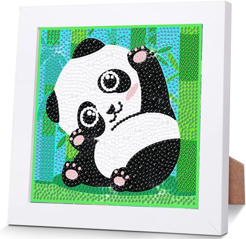 Giahism Panda Diamond Painting Kinder-Diamond Painting Bilder Kinder Diamond Painting Klein Bastelset Kinder ab 6 jahre DIY Mosaikherstellung Arts Craft für Home Wand Decor with Rahmen 18x18cm von Giahism