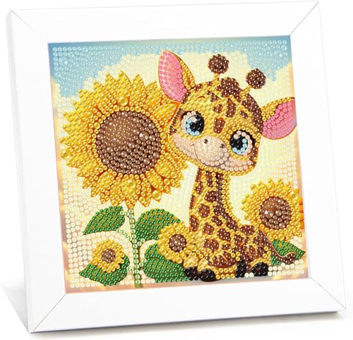 Giraffe Diamond Painting Kinder Mit Rahmen,5D Diamond Painting Bilder Giraffen,Tiere Diamond Painting Kinder ab 4-6-8-10 Jahre,Diamant Bilder Arts Craft für Home Wand Decor(18x18cm) von Giahism