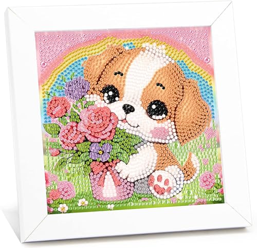 Hund Diamond Painting Kinder Mit Holzrahmen-Hund 5D Diamond Painting AB 6 7 8 9 10 11 12,Hund Diamant Painting Kinder für Heimfreizeit und Wanddekoration(18x18cm) von Giahism