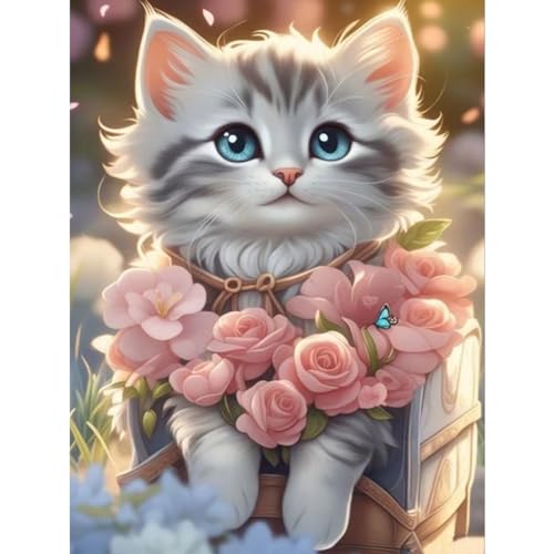 Kätzchen Diamond Painting Erwachsene,Katze Diamant Painting Bilder Erwachsene,Tiere Diamond-Painting Arts Craft für Home Wand Decor(30x40cm) von Giahism