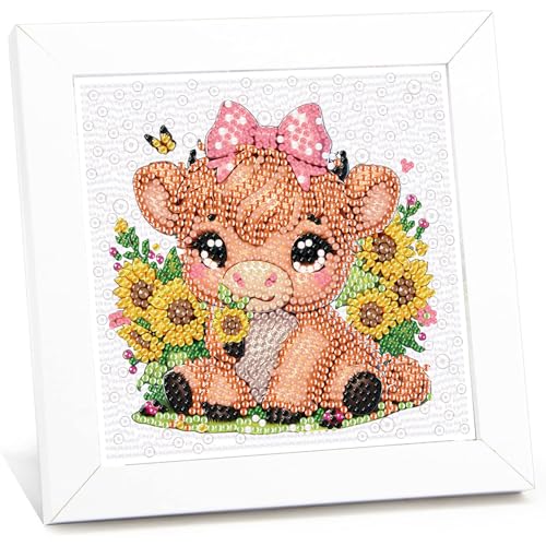 Diamond Painting kinder mit Rahmen Kuh,Tiere Anfänger 5D Diamant Painting Bilder Kinder,Diamond Art Home Decor Geschenk für Kinder ab 6 Jahren(15x15cm) von Giahism