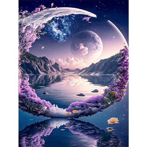 Diamond Painting Erwachsene Mond,Berg 5D Diamond Painting Bilder,DIY Diamant Kunst Malerei Stickerei Set Kreuzstich Bilder Home Wand Dekor(30x40cm) von Giahism