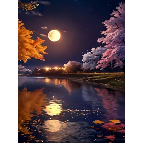 Nachtszene Diamond Painting-Landschaft Diamond Painting Erwachsene,5D Diamant Painting Bilder für Geschenk Home Wall Decor,Erwachsene Bastelset(30x40cm) von Giahism