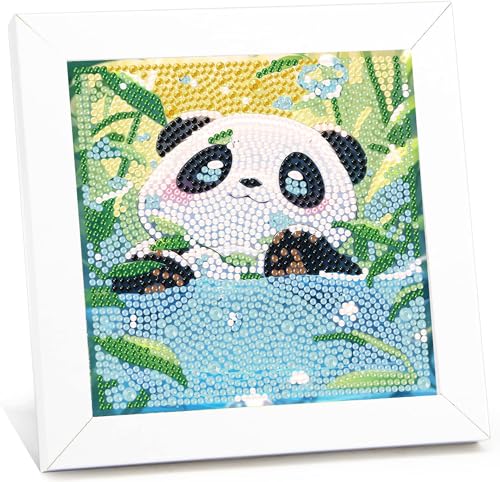 Panda Diamond Painting Kinder Mit Holzrahmen-Panda 5D Diamond Painting AB 6 7 8 9 10 11 12,Panda Diamant Painting Kinder für Heimfreizeit und Wanddekoration(18x18cm) von Giahism