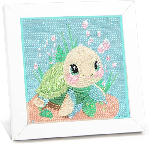 Schildkröte Diamond Painting Kinder Mit Holzrahmen-5D Diamond Painting AB 6 7 8 9 10 11 12,Schildkröte Diamant Painting Kinder für Heimfreizeit und Wanddekoration(15x15cm) von Giahism